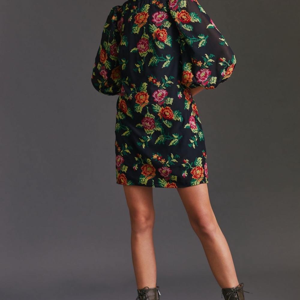 Eva Franco Vibrant Floral Embroidered Mini Shift Dress